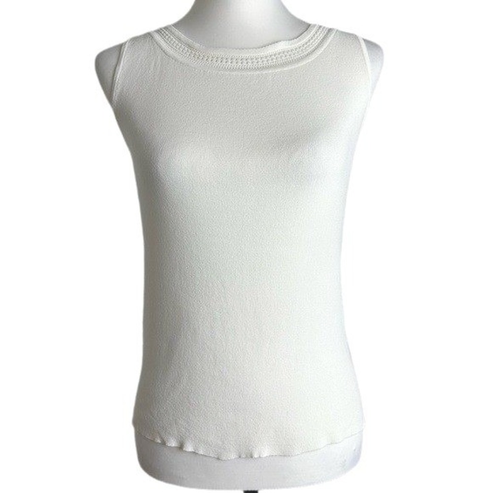 Norton McNaughton Sleeveless Knit Shell Crochet Neckline Cream Womens Small